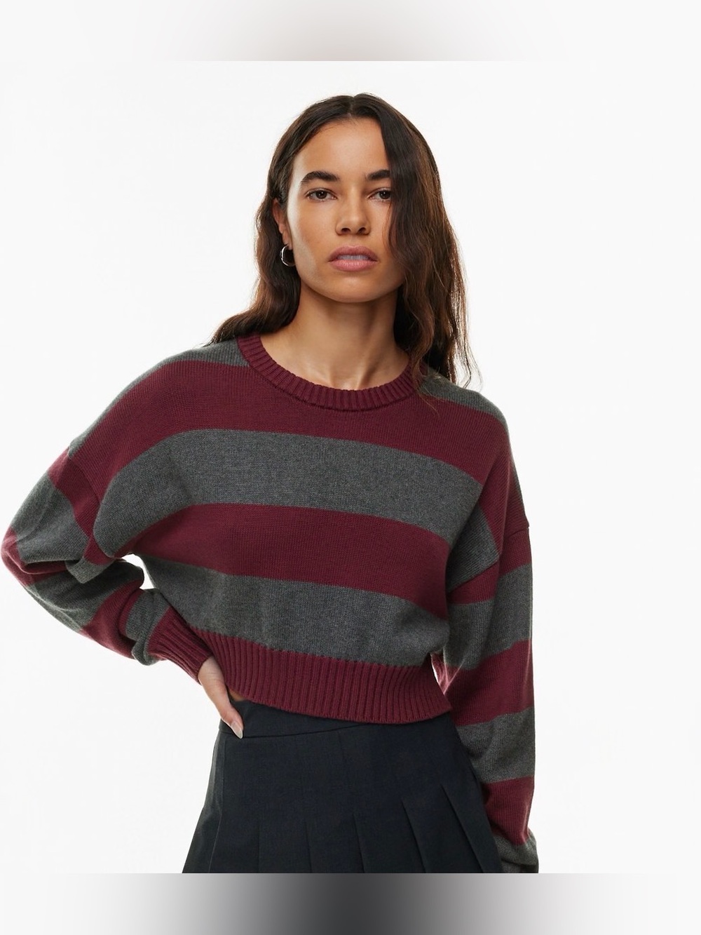 Aritzia Peggy Striped Sweater Burgundy & Charcoal Size M Cotton/Cashmere